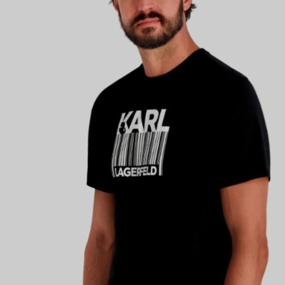 NWT Karl Lagerfeld Paris Men's Karl Bar Code Graphic Tee Black SZ LARGE - Picture 2 of 3